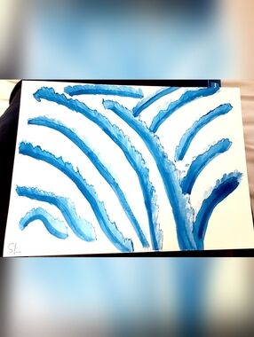 Abstract Blue Mixed Media Painting On Paper